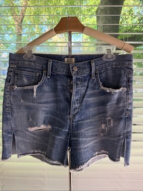 Citizens Humanity Distressed Denim Shorts in Medium Blue Wash